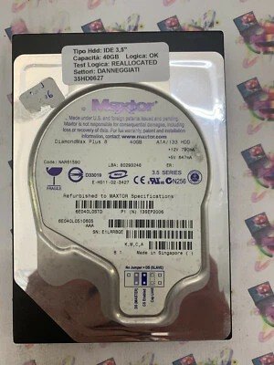 Hard Disk Usato IDE 3,5" 40GB MAXTOR 6E040L0510605 NAR61590 13 SEP 2006 - Immagine 1 di 4