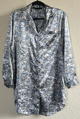 Pijama Alexander Del Rossa para mujer extra grande azul beige cachemira satinado sedoso PJ Foto 1 de 4