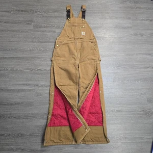 Carhartt Bib Overalls 38 X 34 R41 BRN Duck Canvas Quilt Lined Double Knee Tan - Picture 1 of 18