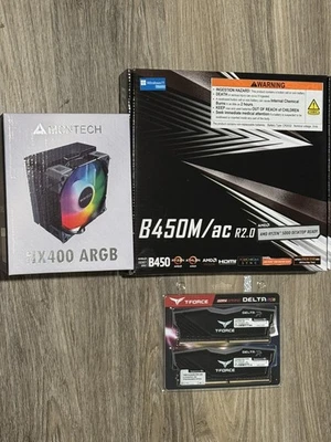 AsRock B450M/ac R2.0 Motherboard + T-Force 16 GB RGB DDR4 RAM + CPU Cooler Combo - Image 1 of 4