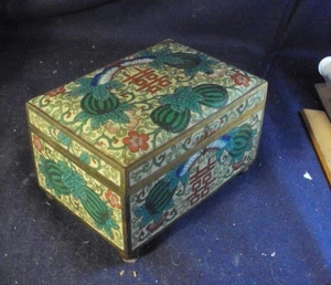 Chinese Cloisonne trinket box Double happiness Melons butterfly floral - Picture 1 of 9