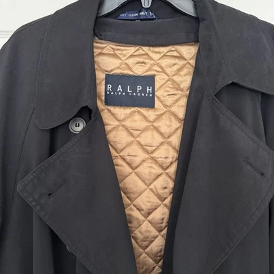 Gabardina vintage Ralph Lauren para hombre 46L negra doble botonadura lana forrada cinturón Foto 1 de 4