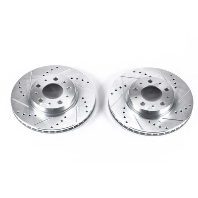 PowerStop Evolution Drilled Slotted Rotors Pair Front For Volvo 850 - Image 1 of 3