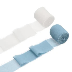 2 Rollen Chiffonband, 1,5 Zoll x 5 Yard Seidenband, blau/weiß - Bild 1 von 5