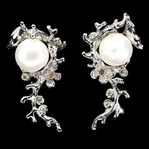 925 Sterling Silver Earrings Round Peridot 2mm Sapphire Pearl Gemstone Jewelry - Picture 1 of 13