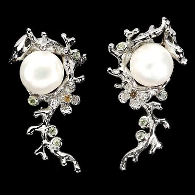 925 Sterling Silver Earrings Round Peridot 2mm Sapphire Pearl Gemstone Jewelry - Image 1 of 4