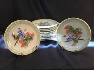 German Majolica Black Forest Art Pottery “Grapes & Leaves 6” Plates Set of 11 - Picture 1 of 7