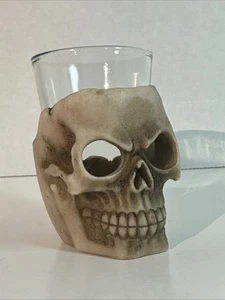 Skull Shot Glass Halloween Theme Skeleton Clear Glass Sculpted Skull Creepy Dark - Picture 1 of 9