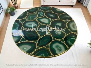 Green Agate Round Table Top Unique Crystal Stone Modern Custom Furniture Decor - Picture 1 of 9