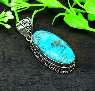 NEW Natural Turquoise Gemstone Handmade 925 Sterling Silver Jewelry Pendant - Image 1 of 4