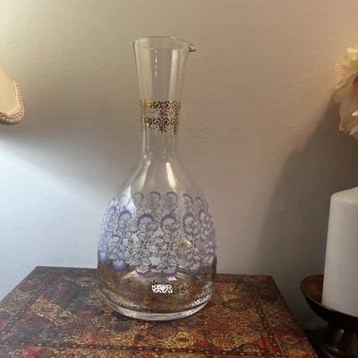 Jarra Anthropologie RIVKA Jarra Vidrio Transparente Dorado Púrpura Azul Diseño Floral Foto 1 de 4