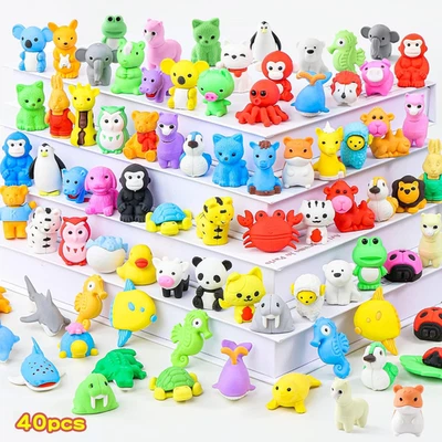 40 piezas Gomas de borrar animales Escritorio Mascotas para niños Borrador montado 3D Puzzle Gomas de borrar Clase Foto 1 de 4