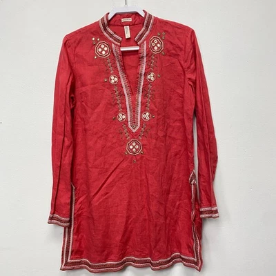 Old Navy Women L Tunic Top 100% Linen Embroidered Sustainable Boho Rust Red Y2K - Image 1 of 4