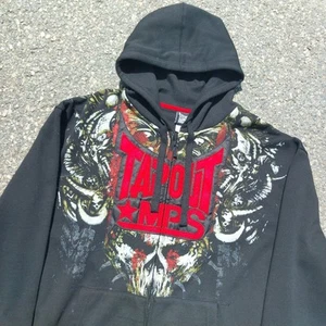 Y2K TAPOUT MPS Black Hoodie XL Full-Zip - Aflliction Skulls Tribal Thermal - Picture 1 of 9