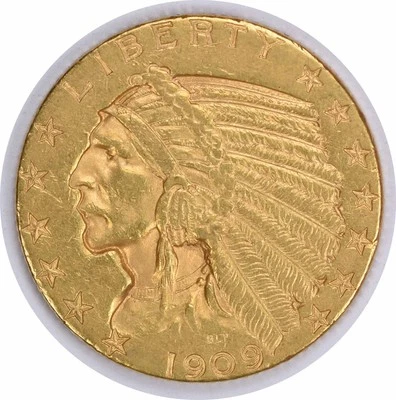 1909-D $5 Gold Indian AU Slider Uncertified #855 - Image 1 of 2