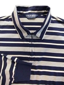 Mens Polo Golf Ralph Lauren Long Sleeve Polo Zip Collar Navy White Stripe 2XL - Picture 1 of 4