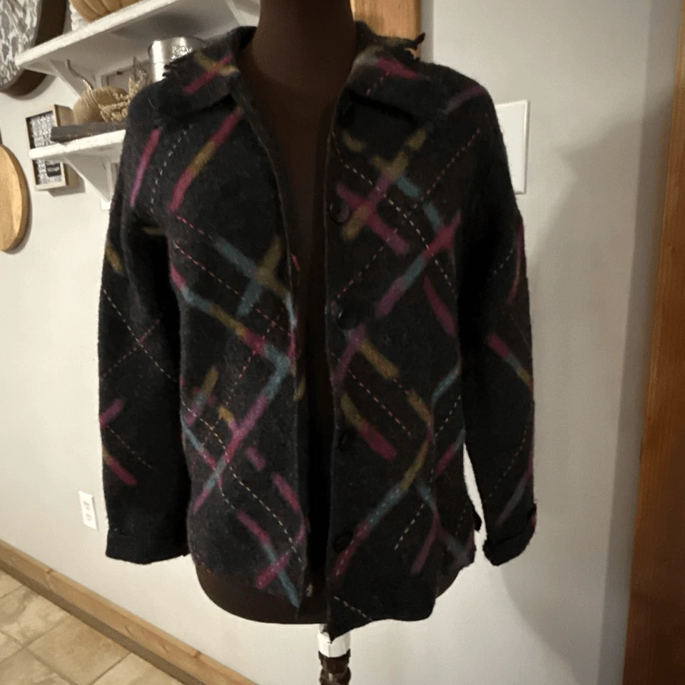 Talbots Lana Cárdigan Suéter Mujer Pequeño Pequeño Pequeño Gris Abstracto Colorido Geometr Foto 1 de 4