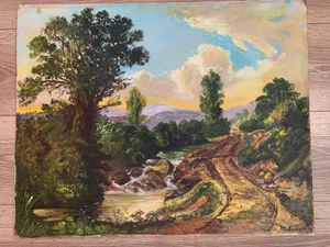 Vintage 1946 M Evans Signed Landscape Oil Painting on Board 25x20 Original - Picture 1 of 5