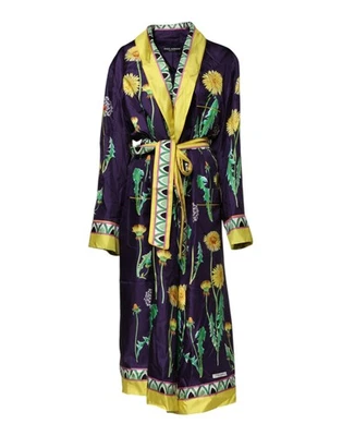 Auténtica bata para mujer Dolce & Gabbana azul estampado floral seda manga larga Foto 1 de 4