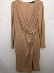 LAUREN RALPH LAUREN Black Label Tan Twist Front Stretch Jersey Dress Sz 14 - Picture 1 of 1