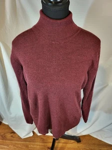 LL Bean Size Large Womans 100% Merino Wool Turtle Neck Ribbed Burgandy Sweater - Picture 1 of 7