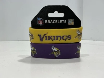 Set Of 2 Wide Bracelets NFL Football Minnesota Vikings Silicone Wristbands 1x8 - Image 1 of 2