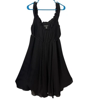 NUEVO SIN ETIQUETAS INC Petite 14P Negro 100% Seda Volantes Correa Vestido de Cóctel Cintura Imperio Foto 1 de 4