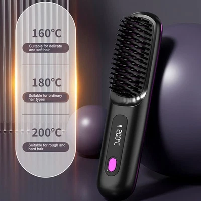 Hair Straightener Brush Hot Comb Hair Straightening LED Display Cordless Comb - Image 1 of 4