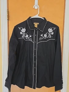Alan Jackson Western Shirt Women Pearl Snaps-Roses Embroidery Embellish XL - Picture 1 of 4