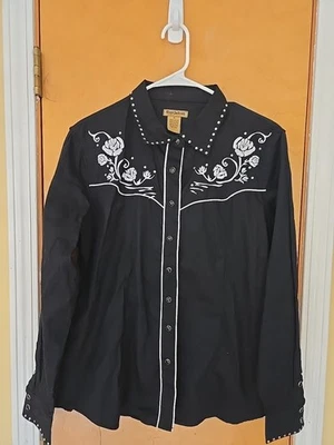 Camisa Alan Jackson Western Mujer Perla Broches a Presiones-Rosas Bordado Adorno XL Foto 1 de 4