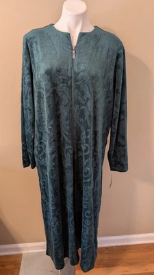 MISS ELAINE Women's Emerald Green Velour L/S Full Zip up Robe #866203D Sz L-NWT - Image 1 of 4