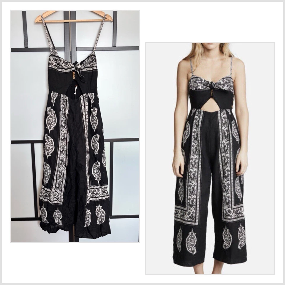 Mono Free People Mezcla de Lino Estampado Paisley Talla 8 Boho Western Festival Nuevo con Etiquetas Foto 1 de 4