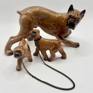 Entzückende Vintage MCM Boxer Hund und Welpen an Kette Figuren - Japan - Bild 1 von 11