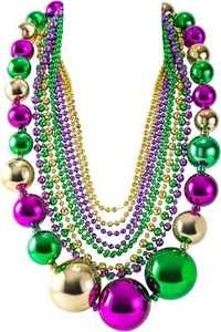 Juego de 10 collares de plástico dorado verde púrpura con cuentas de Mardi Gras para vestir - Imagen 1 de 8