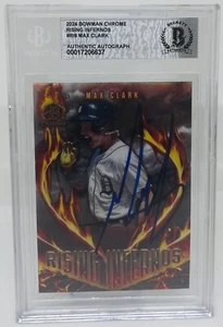 MAX CLARK SIGNED 2024 BOWMAN CHROME RISING INFERNOS ROOKIE CARD BECKETT BAS AUTO - Picture 1 of 2