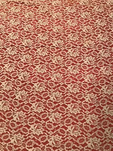 VTG Red Linen 50" x 35" & Lace 68" x 81" TableCloth Decor 2 for 1 - Picture 1 of 8