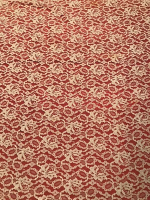 VTG Red Linen 50" x 35" & Lace 68" x 81" TableCloth Decor 2 for 1 - Image 1 of 4