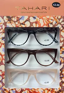 TAHARI 3-PACK PREMIUM READING GLASSES READERS +2.00 MULTI COLOR NEW - Picture 1 of 2