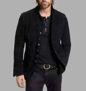 Mens Real Suede Lambskin Black leather Blazer coat jacket Casual slim fit Coat L - Picture 1 of 4