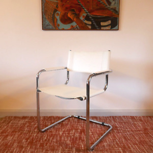 Mart Stam Marcel Breuer Bauhaus Style white leather chrome cantilever chair
