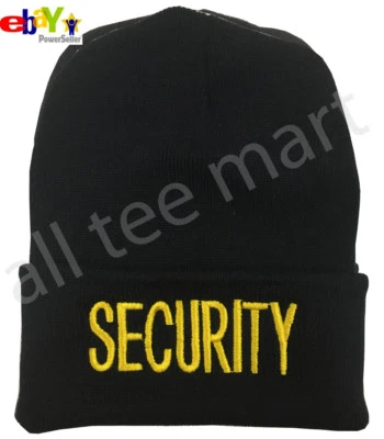 NEW EMBROIDERY SECURITY LIFEGUARD SKI BEACH SAFETY POOL STAFF BLACK LONG BEANIE - Image 1 of 4