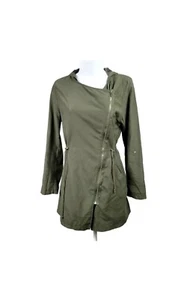 Ambiance Green Lightweight Front Zip Hooded Roll Tab Cinch Waist Jacket Womens M - Picture 1 of 14