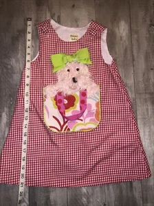 POTATO SAKS~ APPLIQUÉD DRESS Furry Dog Bow In Bag Sz 3T Red Check VTG Boutique - Picture 1 of 7