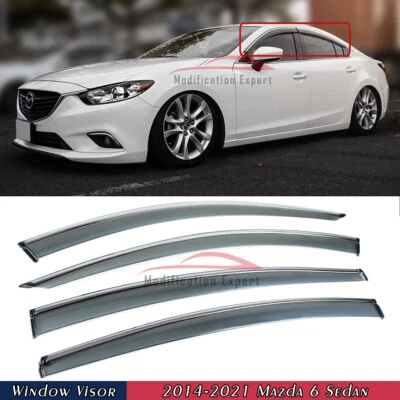 Para Mazda 6 2014-2021 Borde Cromo Visera Ventana Tintada Humo Protector de Lluvia Deflector Foto 1 de 4