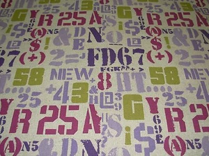 6 3/8 YDS~NUMEROLOGY  LETTERS MICROFIBRE LINEN UPHOLSTERY FABRIC FOR LESS - Picture 1 of 2