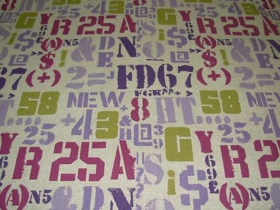 6 3/8 YDS~NUMEROLOGY  LETTERS MICROFIBRE LINEN UPHOLSTERY FABRIC FOR LESS - Image 1 of 2