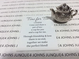 TIME FOR TEA CHARM New with tag MINI Silver Tea Pot with Tent Card - Picture 1 of 5