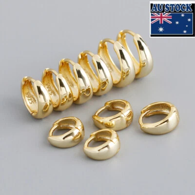 6-10mm Woman s925 Sterling Silver Oval Egg Huggie Hoop Earring Clip 4.5mm Wide  - Image 1 of 4