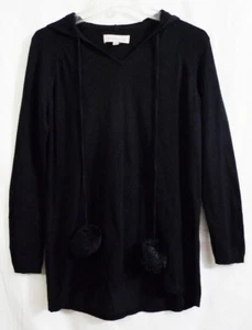 Philosophy Republic Pom Pom Drawstring Black Knit Hoodie Sweater size Small - Imagen 1 de 10