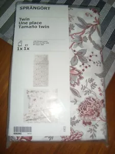 IKEA SPRANGORT Floral Duvet Cover w/ Pillowcase White Pink Gray TWIN Bed Set NIP - Picture 1 of 7